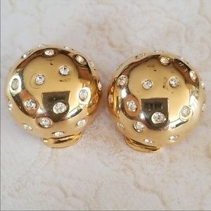 Vintage Rhinestone Goldtone Clip Earrings EUC